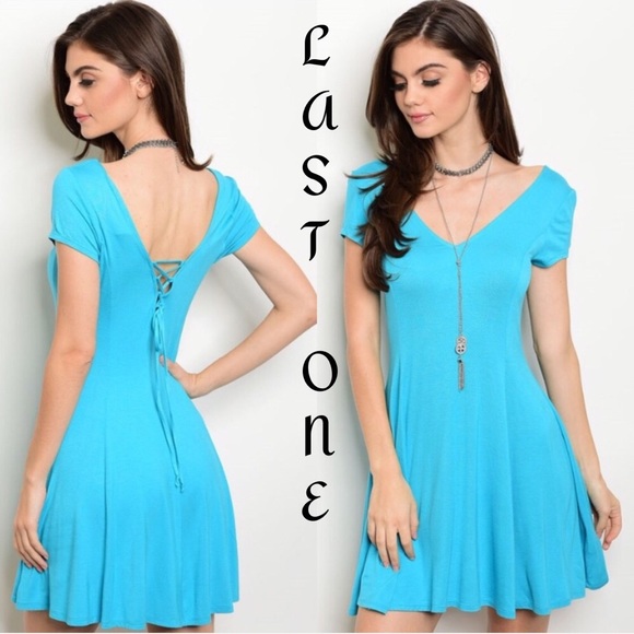 The O Boutique Dresses & Skirts - 🎉CLEARANCE🎉 Turquoise Short Sleeve Lace-Up Dress